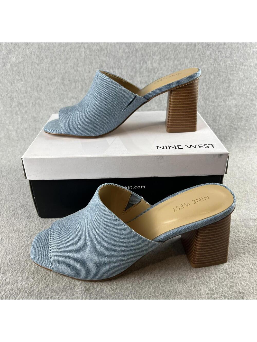 Y2k 90s Nine West Denim Chucky Block Heel Mule Womens Size 9.5 Casual